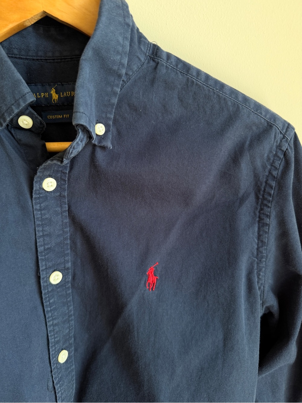 Ralph Lauren Custom Fit Bleeding Madras Navy Button Down M